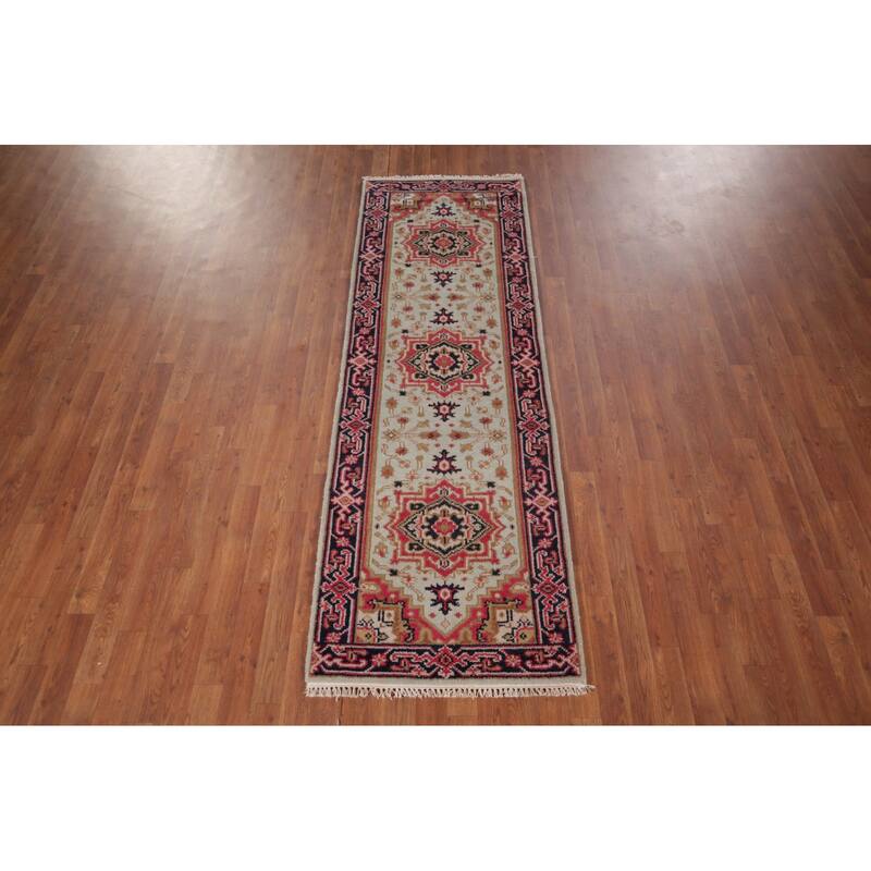Kazak Indian Runner Rug Hand-Knotted Wool Carpet - 2'7"x 8'0"