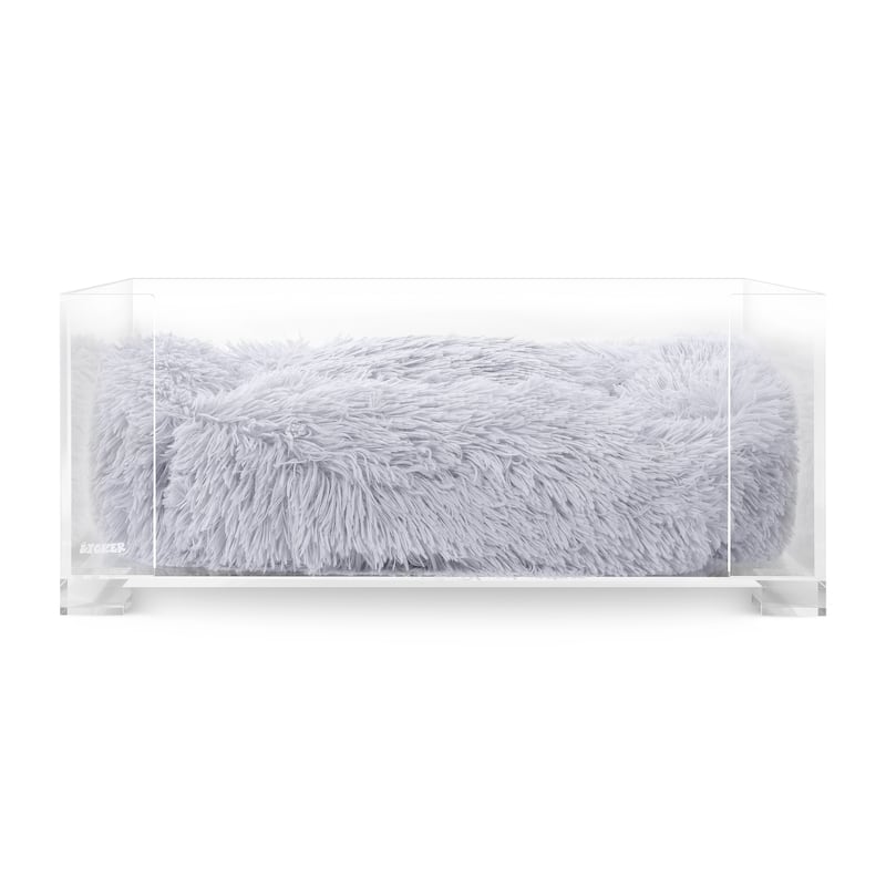 Billie 24"x15.75" Fluffy Pet Bed with Washable Cushion and 4" Elevated Pet Feeder with 27 oz 2-Stainless Steel Bowls, Set of 2