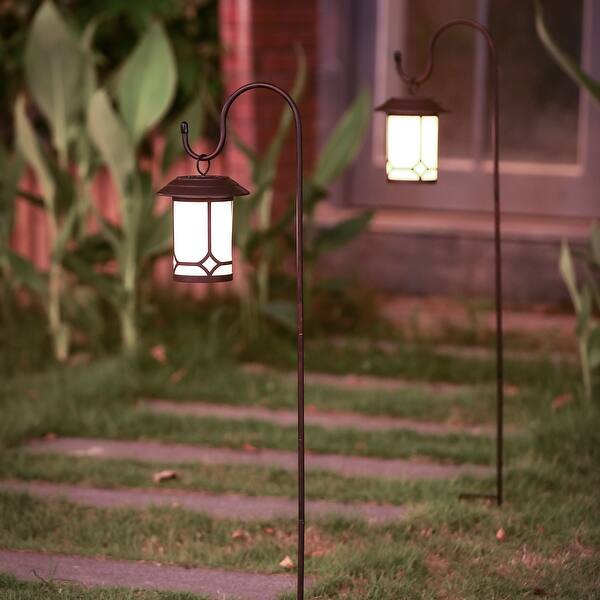 slide 2 of 10, HuntingtonClassical Hanging Solar Lanterns with Shepherd's Hooks (Set of 2) by Havenside Home