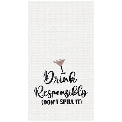 "Drink Responsibly Don't Spill It" Martini Cotton Waffle Weave Dishtowel