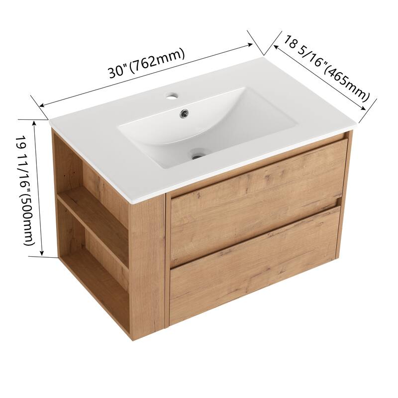 Bathroom Vanity With Sink In 30/36 Inch, Floating Bathroom Vanity With Soft Close Drawers and adjustable shelves