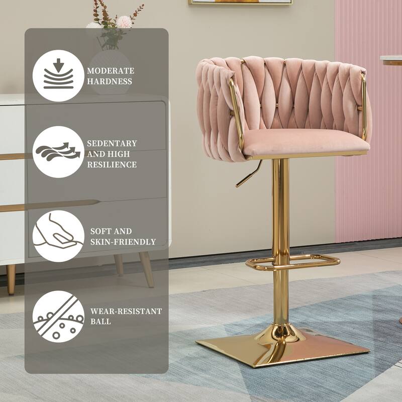 Velvet 360 Swivel Adjustable Height Lifting Vintage Bar Stools(set of 2) with Footrest