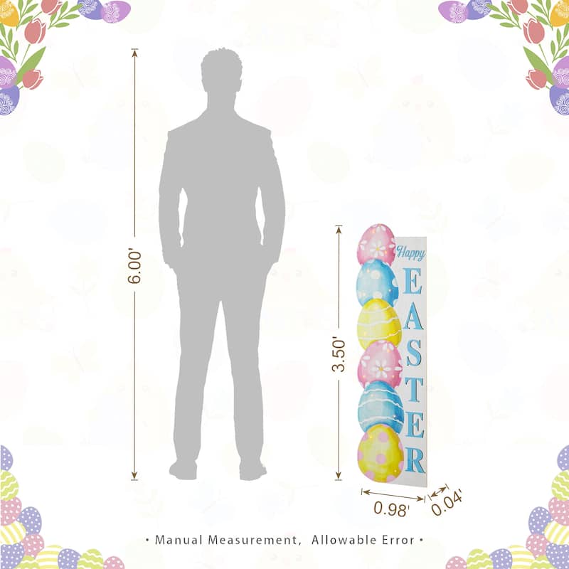 Glitzhome 42"H Lighted Wooden Stacked Eggs Happy Easter Porch Sign with Timer