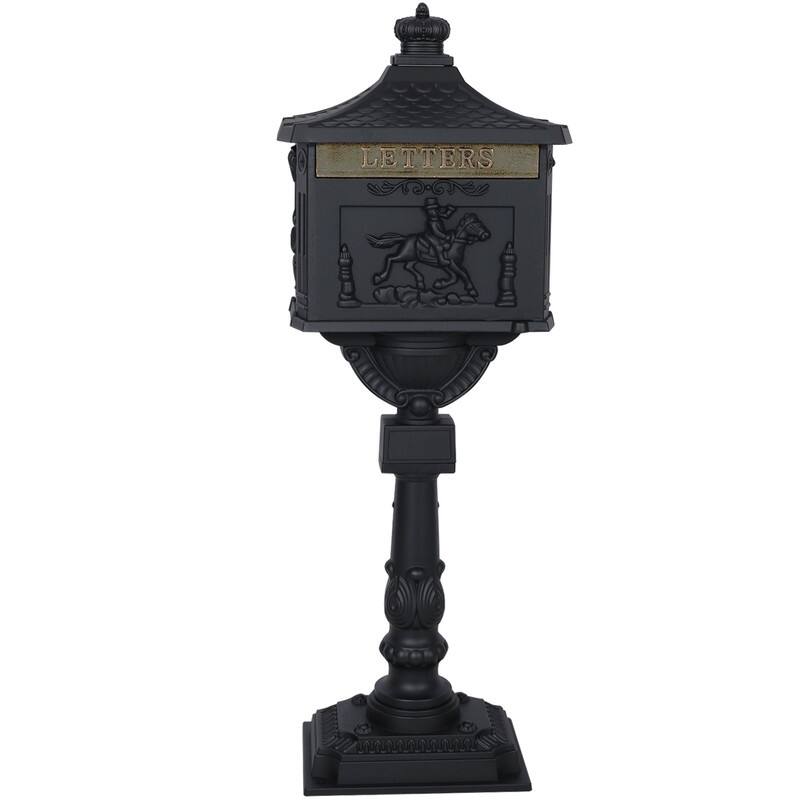 Retro Mid-century Aluminum Cast Mailbox with Post and Keys, Locking Residential Rust-Proof Security Postal Mailboxes