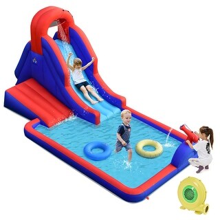 Gymax Inflatable Waterslide w/ Climbing Wall Slide Splash Pool Swim