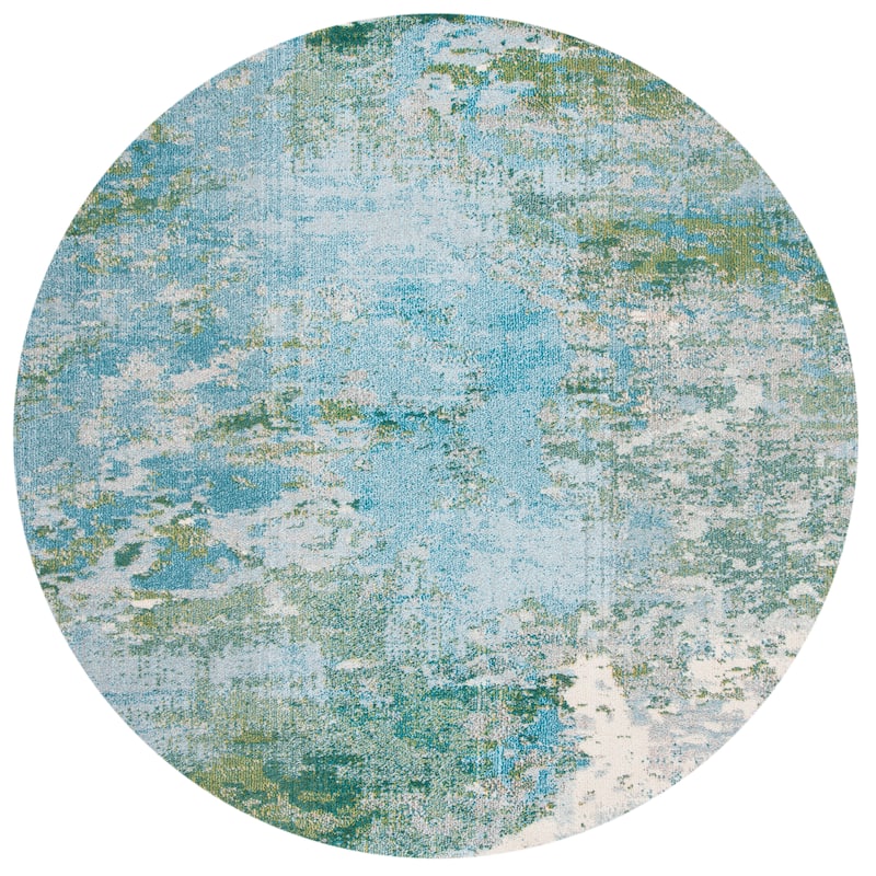 SAFAVIEH Madison Memnuna Modern Abstract Rug - 6'7" Round - Light Blue/Green - Round