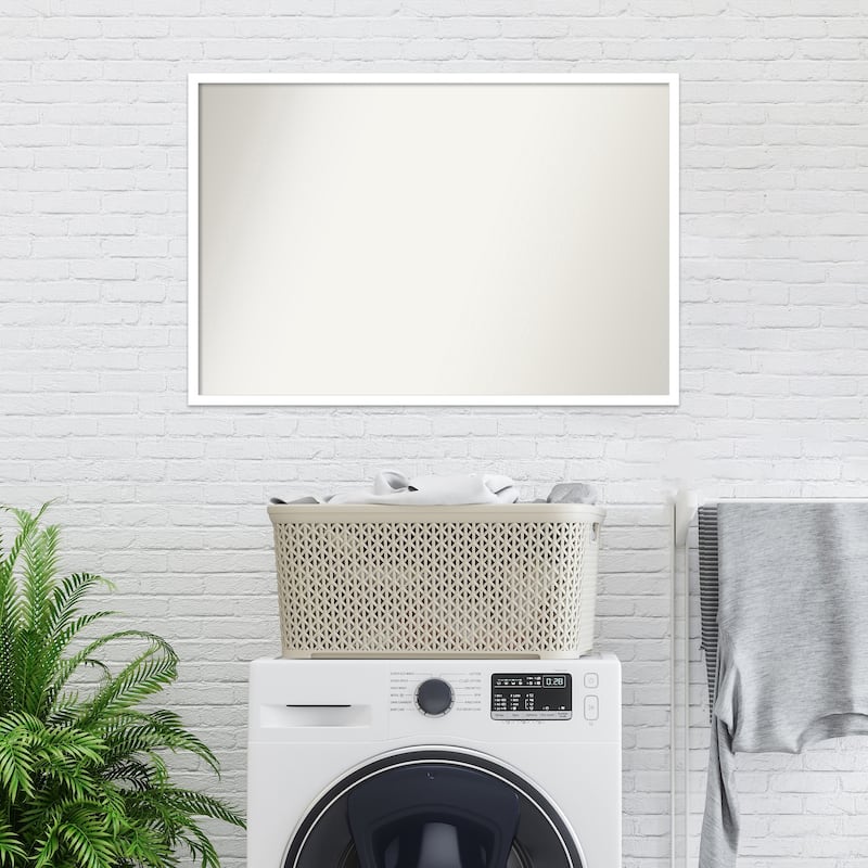 Non-Beveled Wood Bathroom Wall Mirror - Svelte White Frame