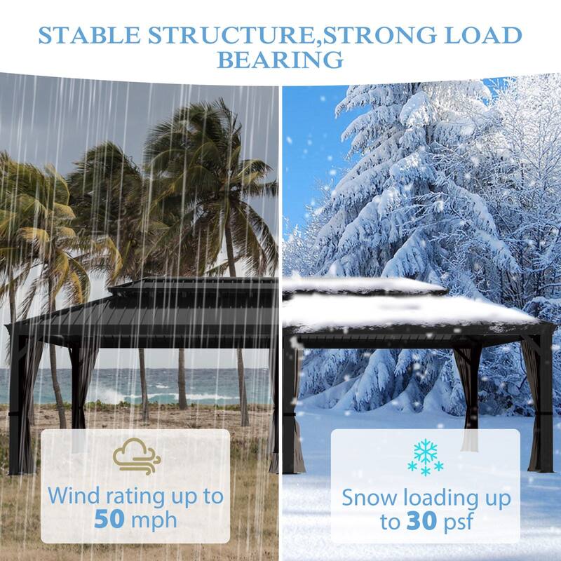 VEIKOUS Aluminum Double Hardtop Gazebo Pergola for Patio, Lawn, and Garden with Removable Netting