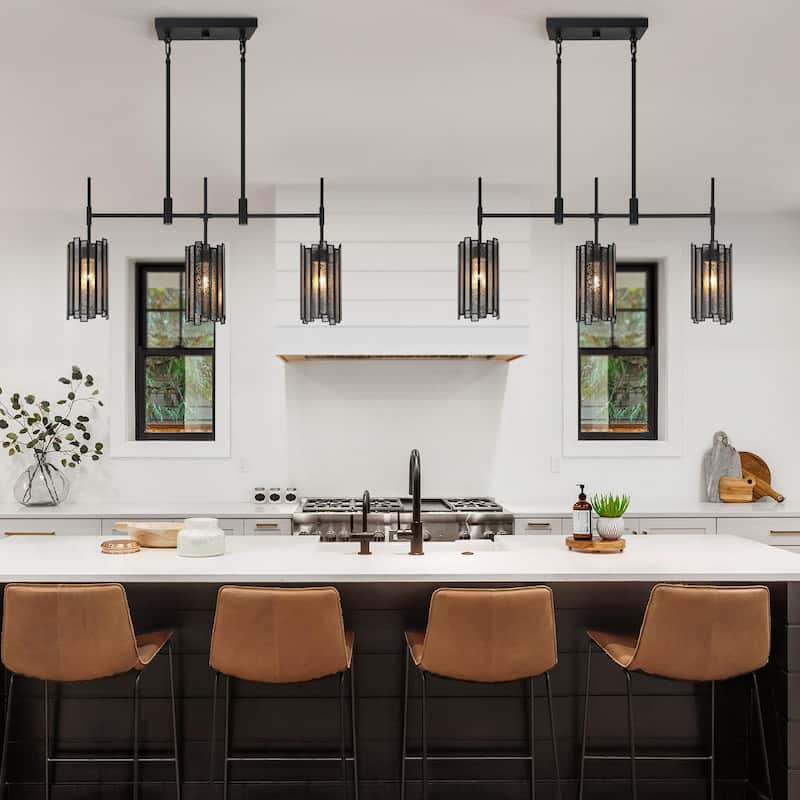 Tifany Modern Black 3-Light Chandelier Colored Glass Lights for Kitchen Island Dining Room - L 30" x W 4.3" x H 17.3"