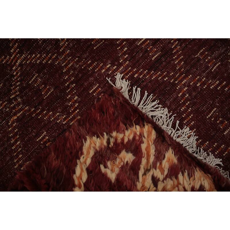 Hand Knotted Oriental 100% Wool Carpet Modern Tribal Red Moroccan Area Rug - 9' 5'' X 6' 11''