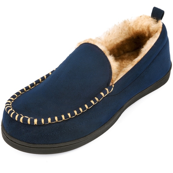 mens blue moccasin slippers