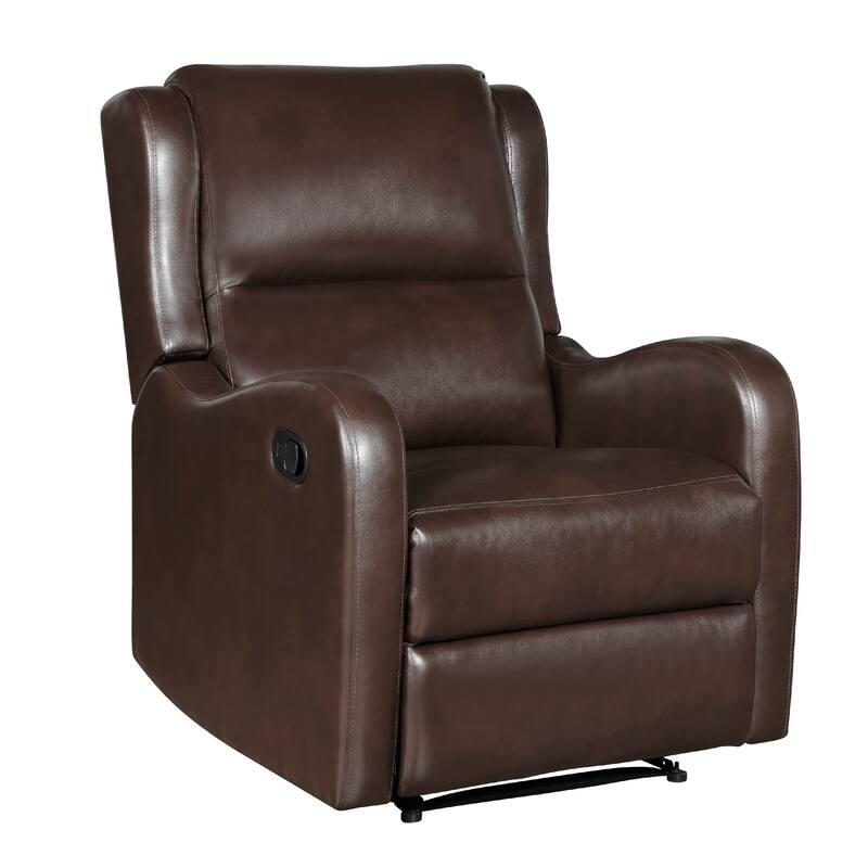 Kim Manual Recliner Chair with Tab Pull, Dark Brown Faux Leather