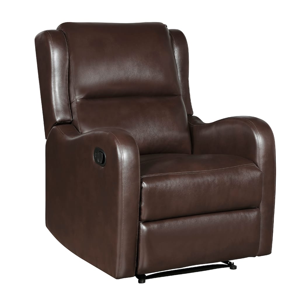 Kim Manual Recliner Chair with Tab Pull, Dark Brown Faux Leather