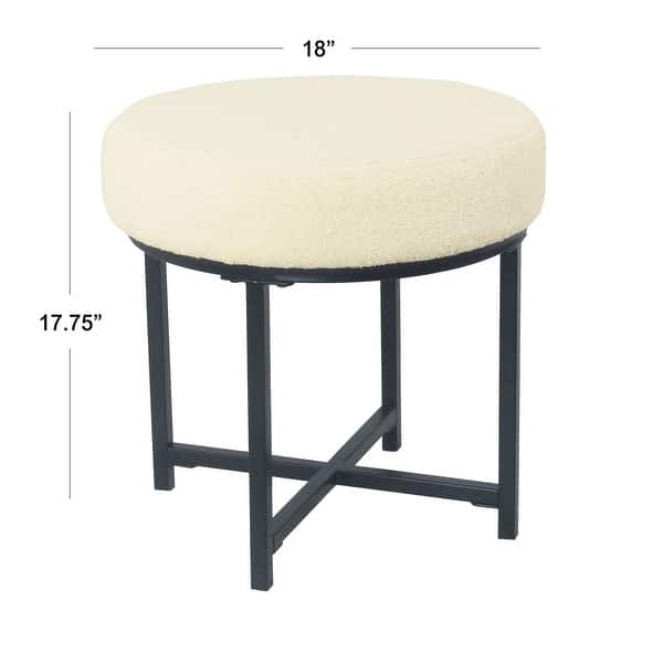 Round Upholstered top Ottoman on metal frame - Cream Faux Sheepskin