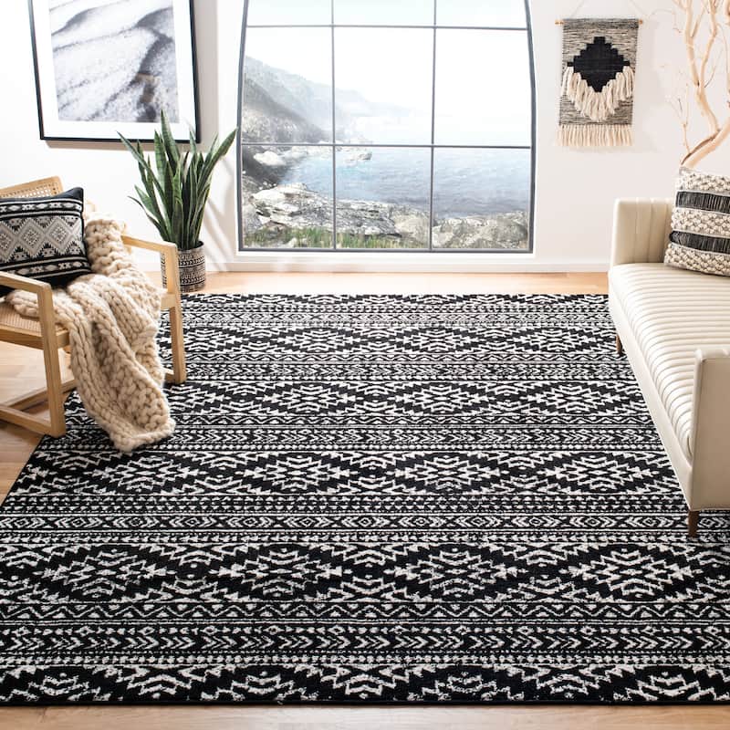 SAFAVIEH Tulum Vetuta Moroccan Boho Chic Area Rug - 12' x 18' - Black/Ivory