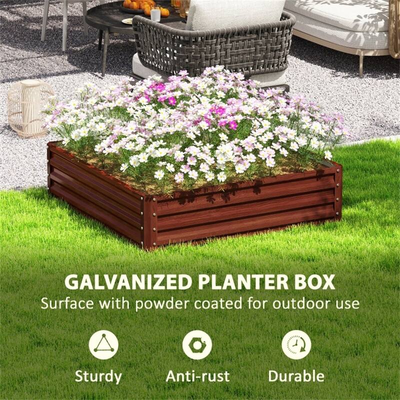 Galvanized Steel Raised Garden Bed with Drainage and Rust-Resistant - 47.25" L x 47.25" W x 11.75" H