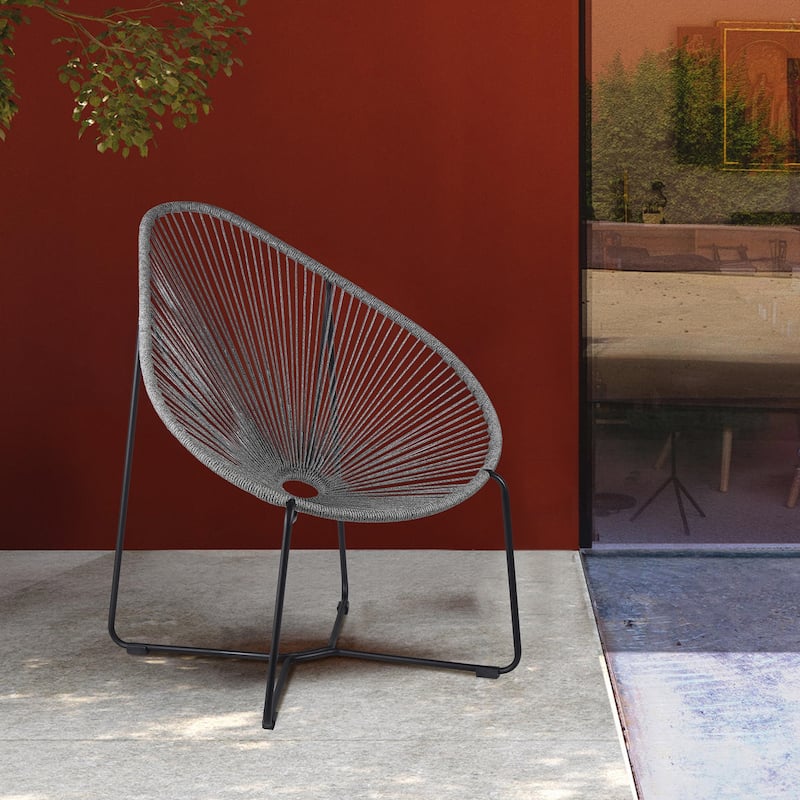Acapulco Indoor Outdoor Steel Papasan Lounge Chair - Black