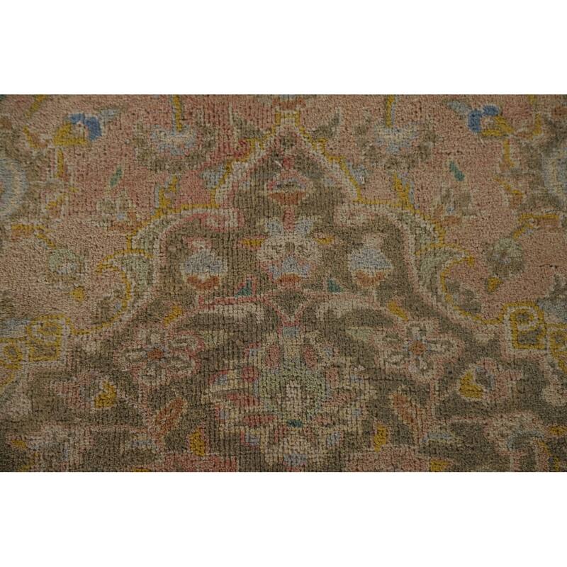 Hand Knotted Oriental 100% Wool Carpet Traditional Floral Pink Mashad Area Rug - 13' 0'' X 9' 6''