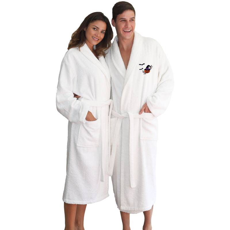 Authentic Hotel and Spa 100% Turkish Cotton Unisex Terry Bath Robe with Pumpkin Head Embroidery
