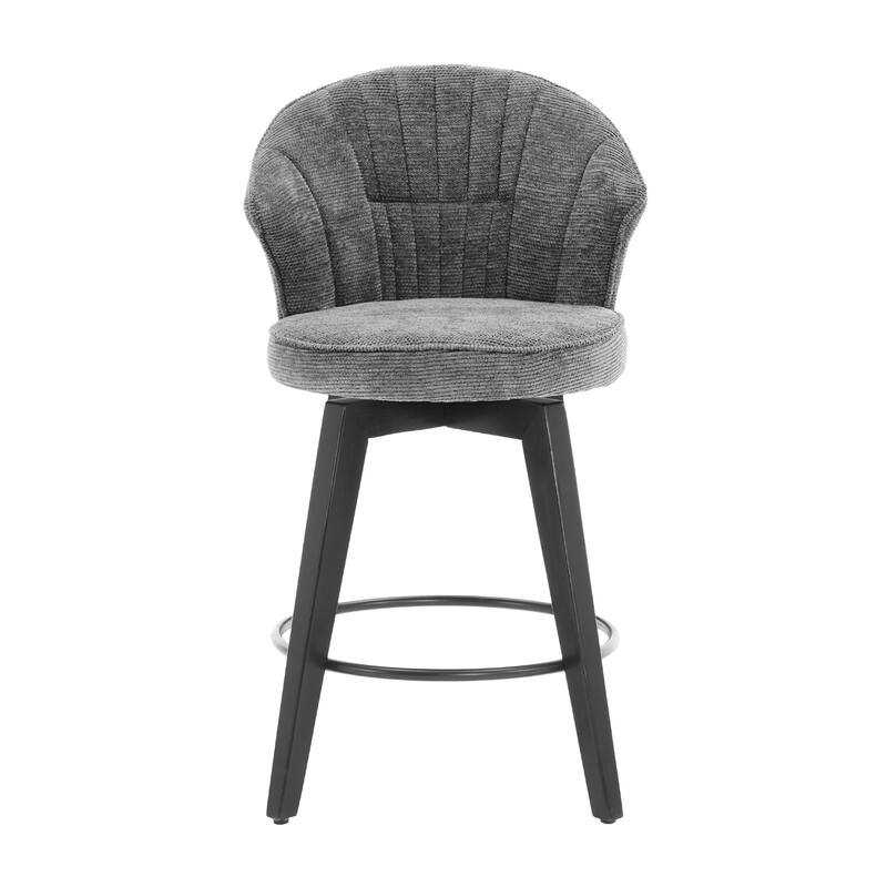Set of 2 Chenille Upholstered Swivel Bar Stools with Solid Wood Legs and Wing Back