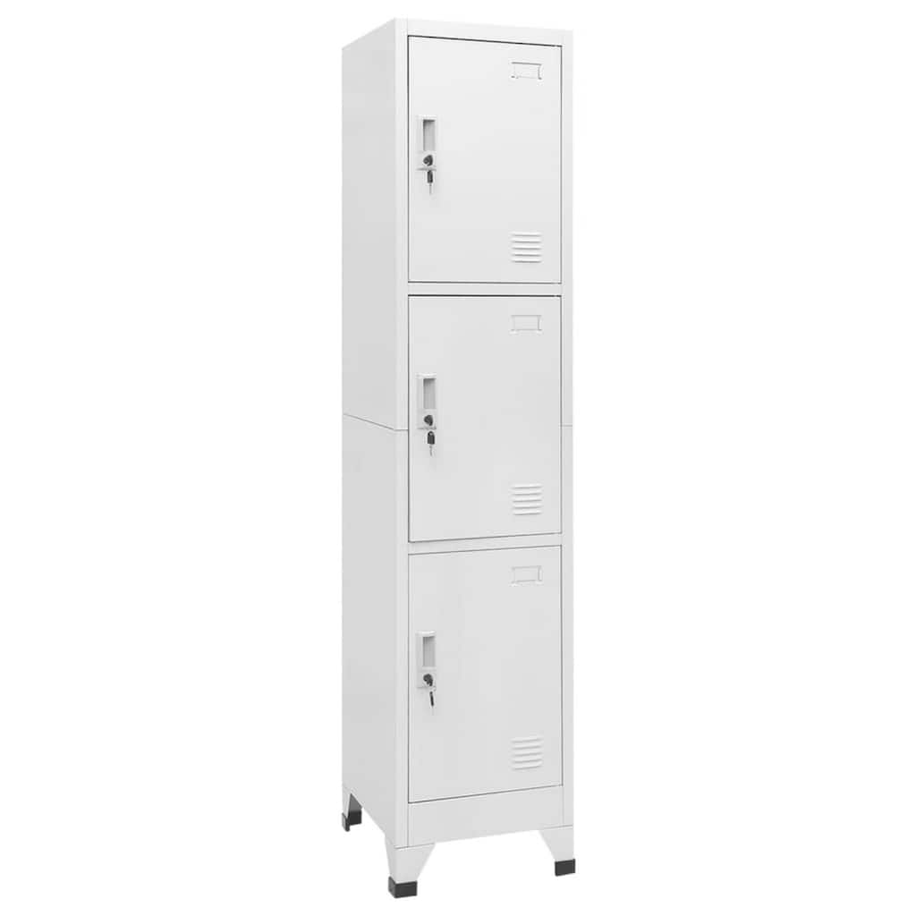 Nova Tall Locker Cabinet, 71 Inch, 3 Compartments, White, Steel Metal