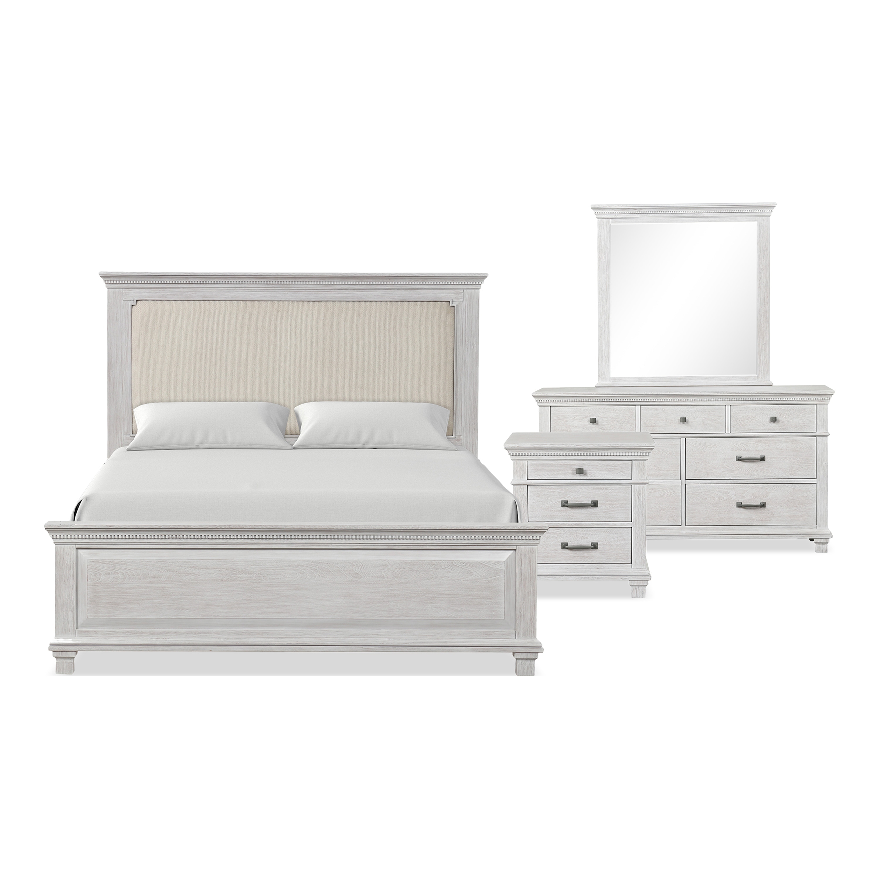 Furniture of America Eleanor Modern Rustic 4-Piece Weathered Grey Wood Panel Bedroom Set with Dentil Molding