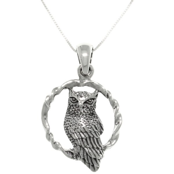 Wise Owl Bird on Round Swing Sterling Silver Pendant Necklace 18". Opens flyout.