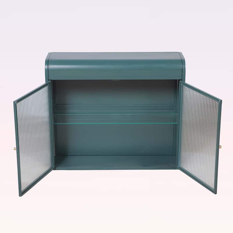 2-Door Wall-Mounted Metal Storage Cabinet with Tempered Glass Doors & Shelves,Perfect for Bathroom,Kitchen