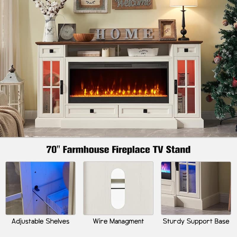 Fireplace TV Stand for 80 Inch TV, Entertainment Center,Media Console