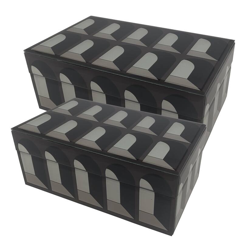 Sagebrook Home Glass and MDF Arch Doorway Boxes, Elegant Black and White, Perfect for Chic Home Decor, Set of 2 - 11" x 7" x 4" - Arch pattern Black/white - 11" x 7" x 4"