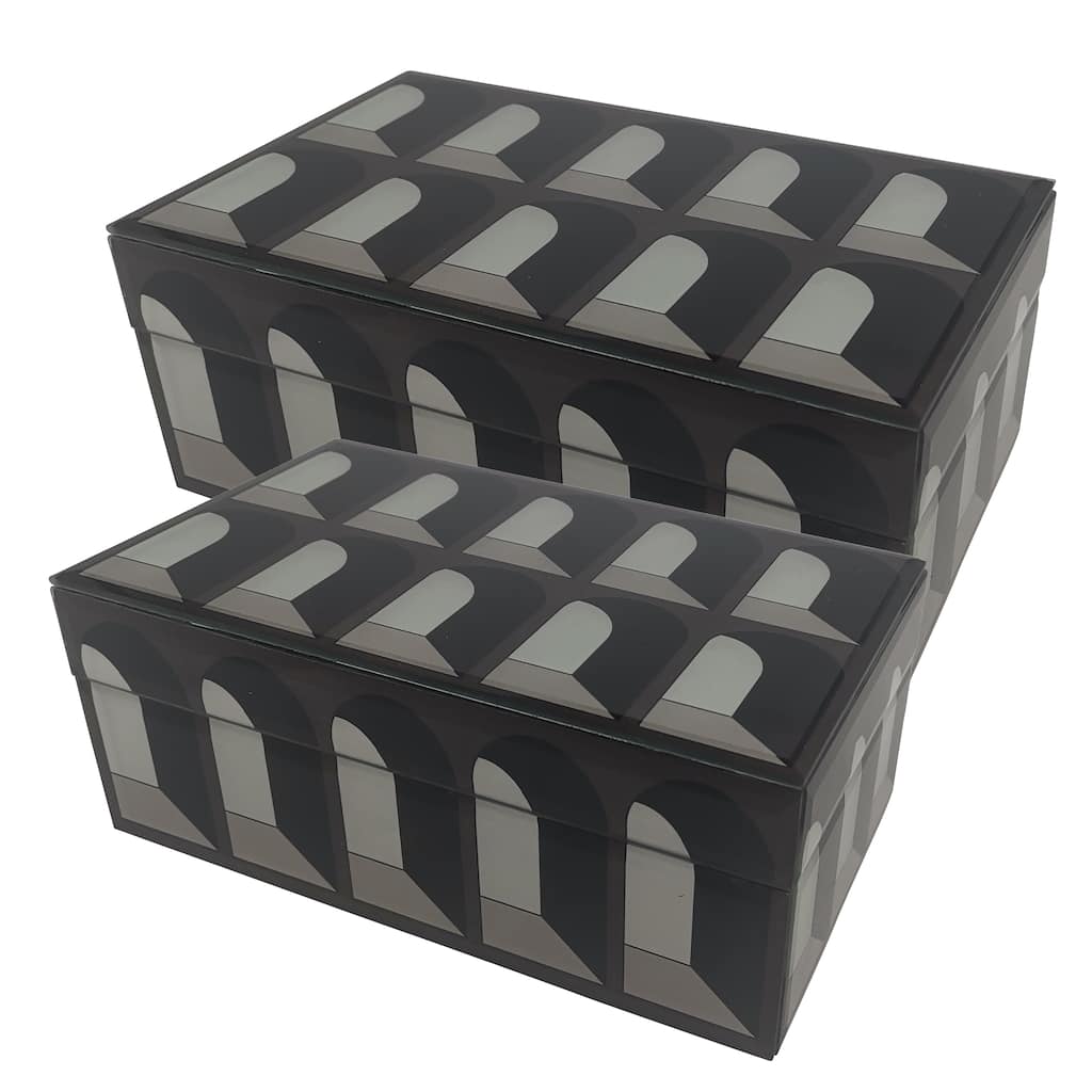 Sagebrook Home Glass and MDF Arch Doorway Boxes, Elegant Black and White, Perfect for Chic Home Decor, Set of 2 - 11" x 7" x 4"