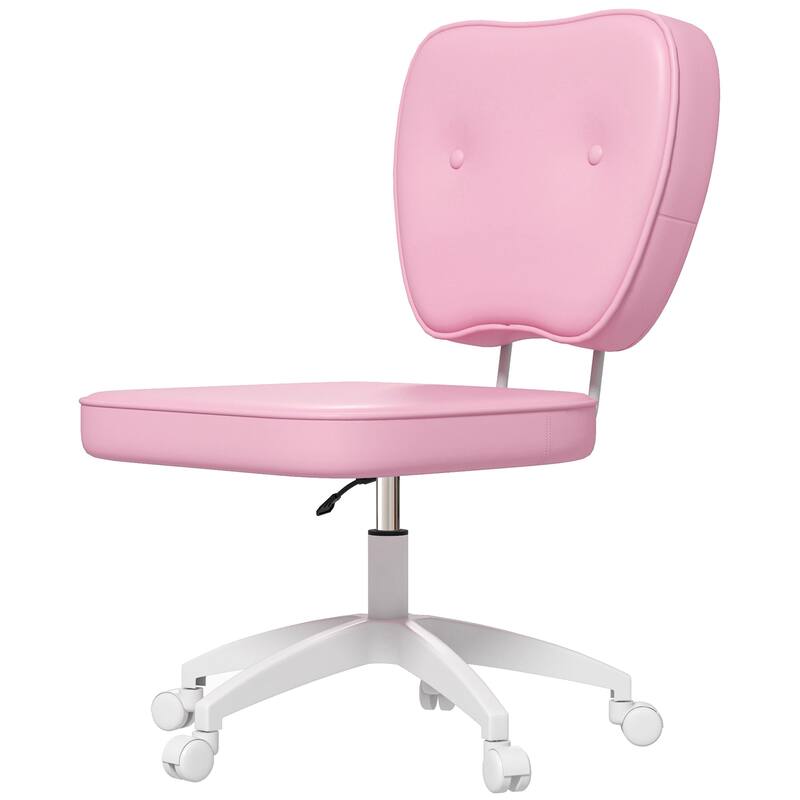 Cute Armless Office Chair, Leather Computer Desk Chair with Wheels, Vanity Task Chair with Adjustable Height