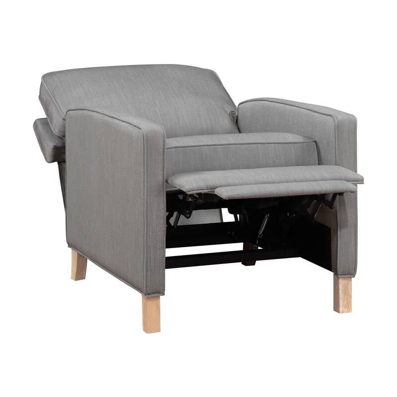 Classic Traditional Push Back Reclining Chair Gray Fabric Upholstery Cushion Seat Solid Wood Furniture 1pc
