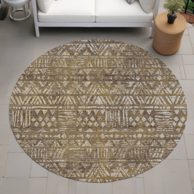 Machine Washable Indoor/ Outdoor Global Jara Chantille Rug - Chocolate - 8' x 8'