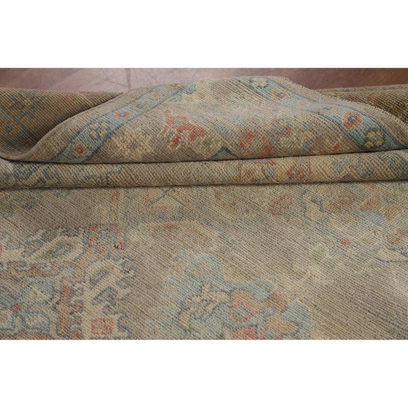 Hand Knotted Oriental 100% Wool Carpet Transitional All-Over Beige & Ivories Oushak Area Rug - 9' 3'' X 6' 2''