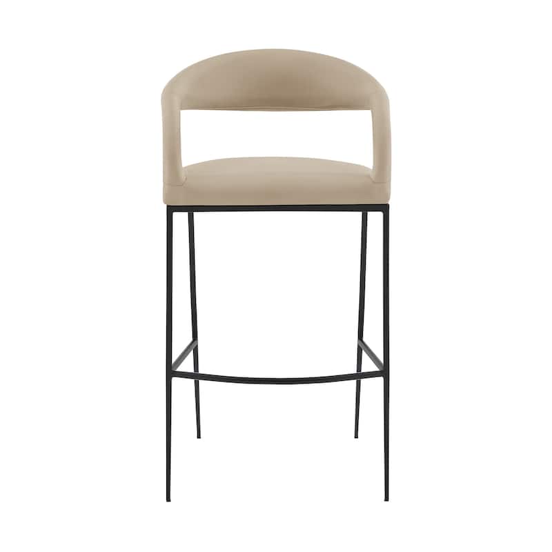 HomeRoots 30" Beige and Black Faux Leather and Iron Low Back Bar Height Bar Chair
