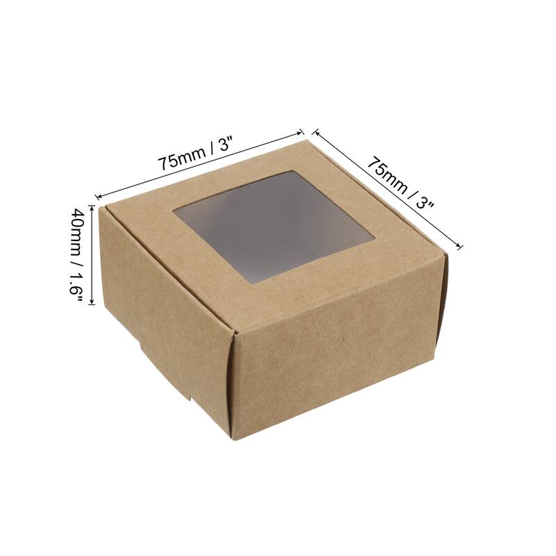 3"x3"x1.5" Paper Soap Box with Window, 30 Pack Soap Boxes Square, Brown - Brown