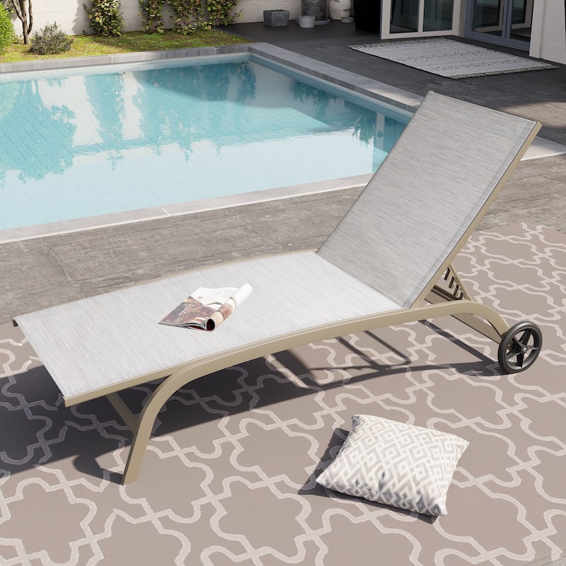 Outdoor Chaise Lounge Chair Pool Lounger with Adjustable Back and Wheels - 21.85" wide, Multi