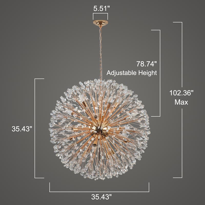 Modern Sputnik Large Starburst Crystal Firework Chandelier fot High Ceiling - W35.43"