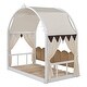 preview thumbnail 26 of 43, Twin Size Extended Pinewood Bed Frame with Arched Roof, Tent, Light Strip, Whiteboard & Trundle for Kids' Sleep Space, Grey