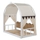 preview thumbnail 31 of 56, Wood Twin Size Bed Frame with Arched Roof, Floor Bed with Light and Curtain, Pull-out Kids Bed for Girls Boys Bedroom