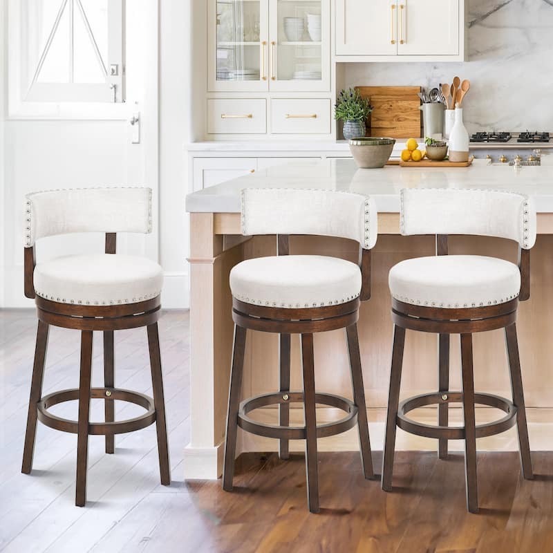 Modern Velvet Swivel Bar Stool - 25" or 30" Counter Height with Adjustable Footrest & Walnut Base, for Kitchen Islands