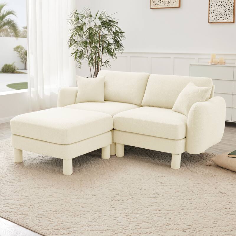 2-seater Loveseat Sofa Couch With Distinctive Shell-shaped Armrests And Removable Ottoman - Beige