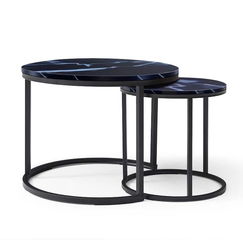 Versatile Nesting Coffee Table Set of 2 with Round Wooden Top and Metal Frame Base Modern Simple Side Table End Table Nightstand