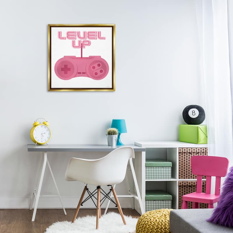 Stupell Girl Gamer Pink Level Up Framed Floater Canvas Wall Art Design By Yass Naffas Designs