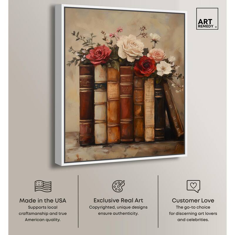 Bookshelf Bouquet II Canvas by Art Remedy