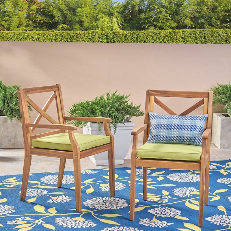DINING CHAIR,2PCS with 2 Green Cushions,for Backyard, Poolside, Garden