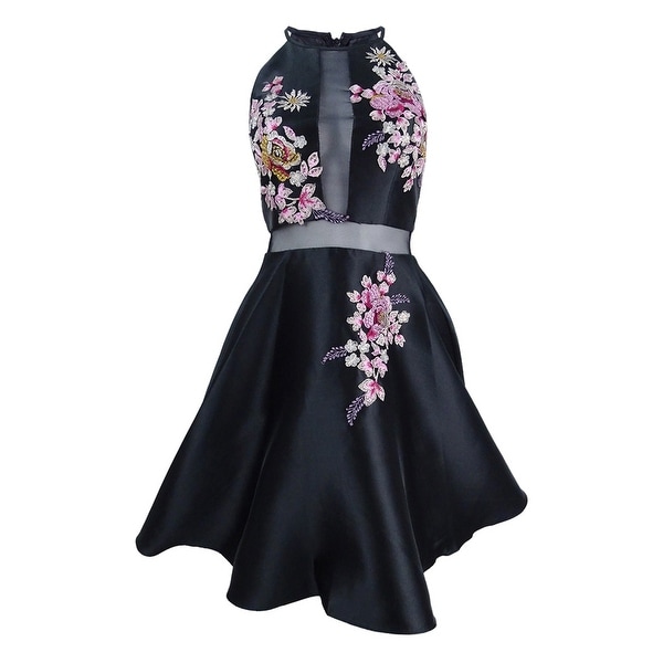 xscape embroidered cutout fit & flare dress