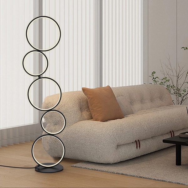 LED Modern Dimmable Floor Lamp 3 Way Bright Corner Stand Lamp with 5 Ring for Living Room Gold