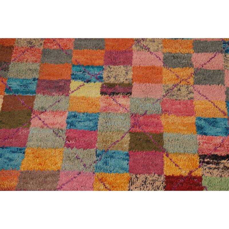 Checkered Plush Moroccan Oriental Area Rug Handmade Wool Carpet - 6'6" x 10'9"